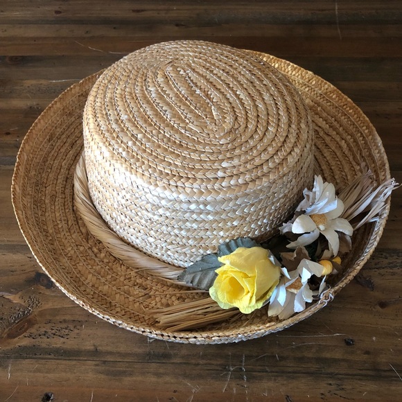 Vintage floral boat straw hat - Picture 5 of 7